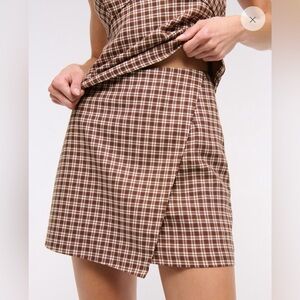 Abercrombie & Fitch Brown Plaid Mini Skort